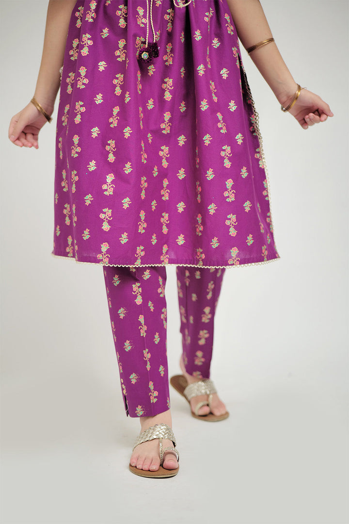 Senorita Girls Ready to Wear Girls Dark Pink Casual 3 Piece Suit Cotton Cambric Printed GAD-02662 - Summer Collection