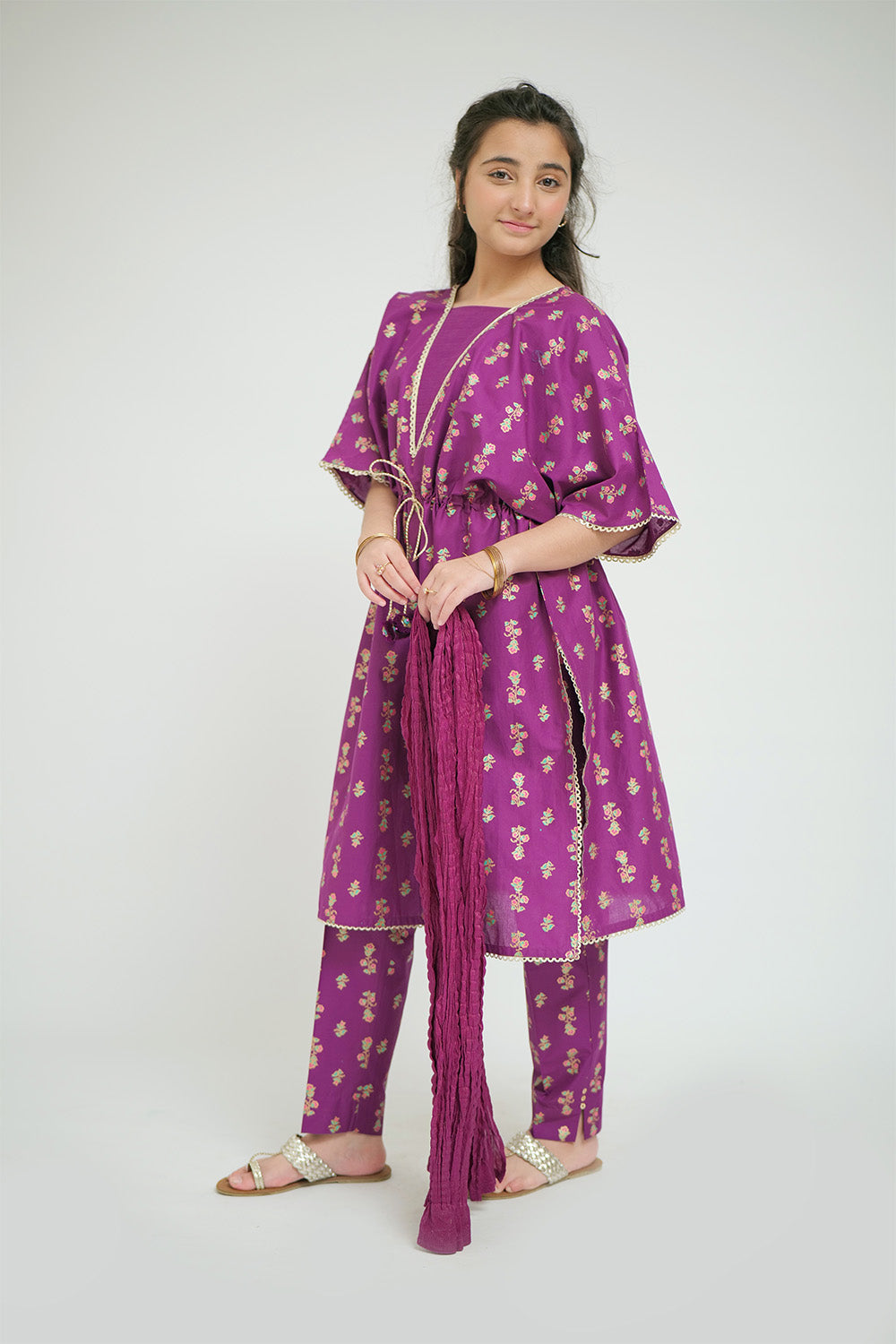 Senorita Girls Ready to Wear Girls Dark Pink Casual 3 Piece Suit Cotton Cambric Printed GAD-02662 - Summer Collection