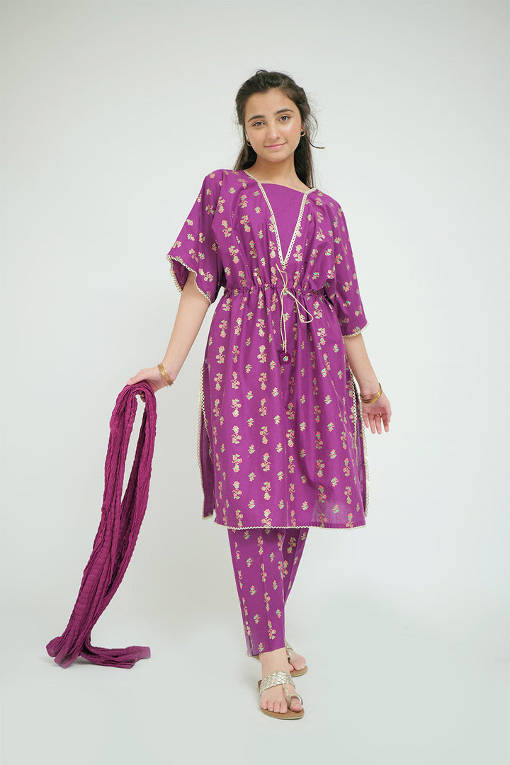 Senorita Girls Ready to Wear Girls Dark Pink Casual 3 Piece Suit Cotton Cambric Printed GAD-02662 - Summer Collection