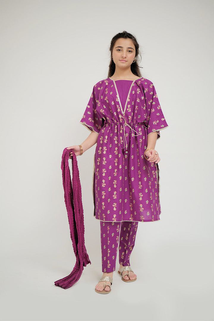 Senorita Girls Ready to Wear Girls Dark Pink Casual 3 Piece Suit Cotton Cambric Printed GAD-02662 - Summer Collection