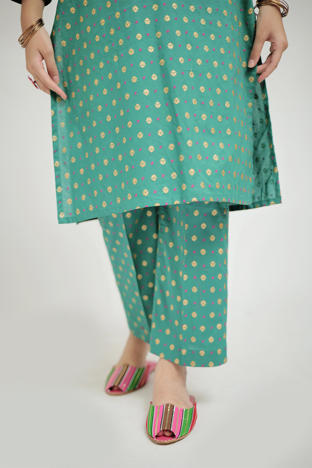 Senorita Girls Ready to Wear Girls Turquoise Green Casual 3 Piece Suit Cotton Cambric Printed GAD-02652 - Summer Collection