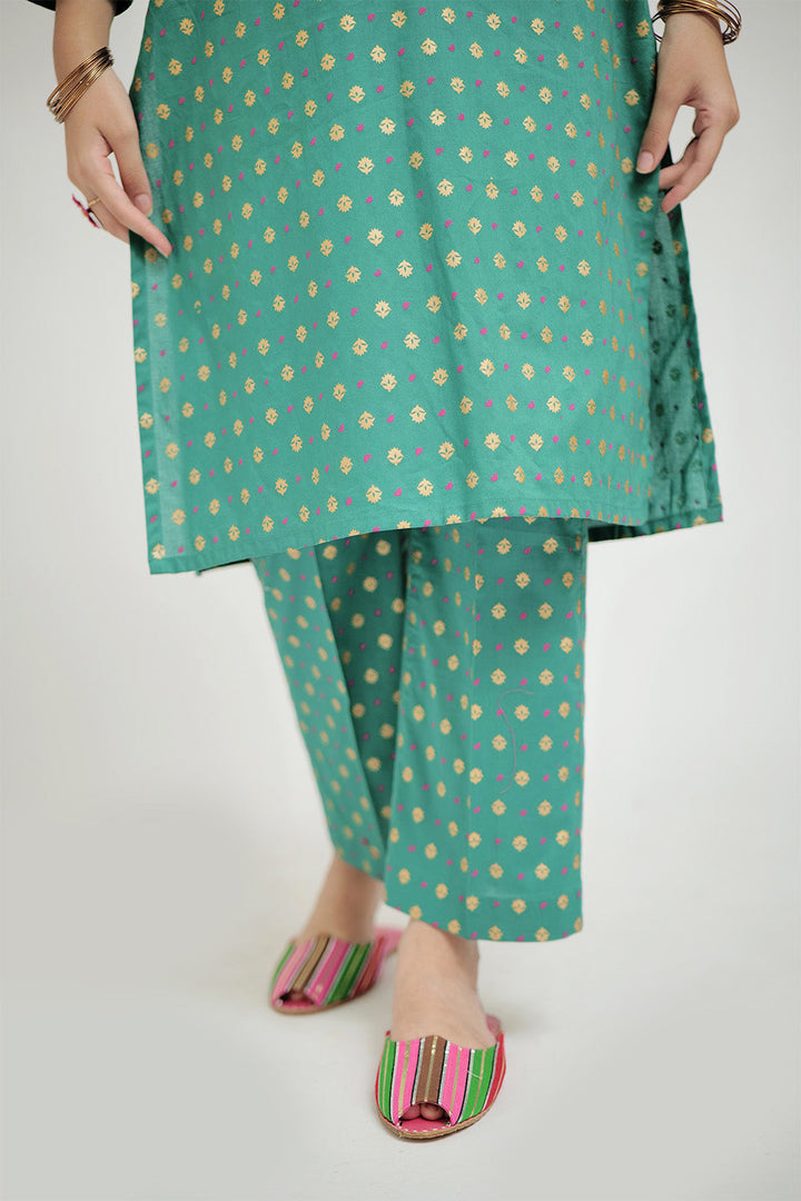 Senorita Girls Ready to Wear Girls Turquoise Green Casual 3 Piece Suit Cotton Cambric Printed GAD-02652 - Summer Collection