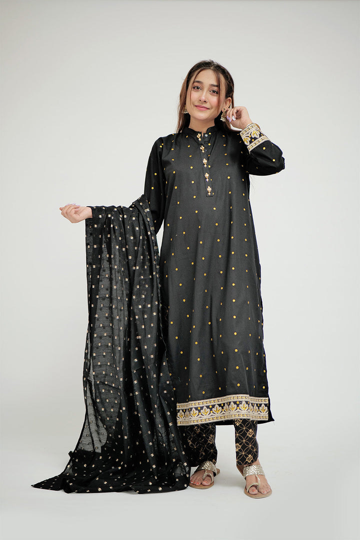 Senorita Women RTW Women Printed Black Casual 3 Piece Suit Cotton Cambric LAD-02660 - Summer Collection