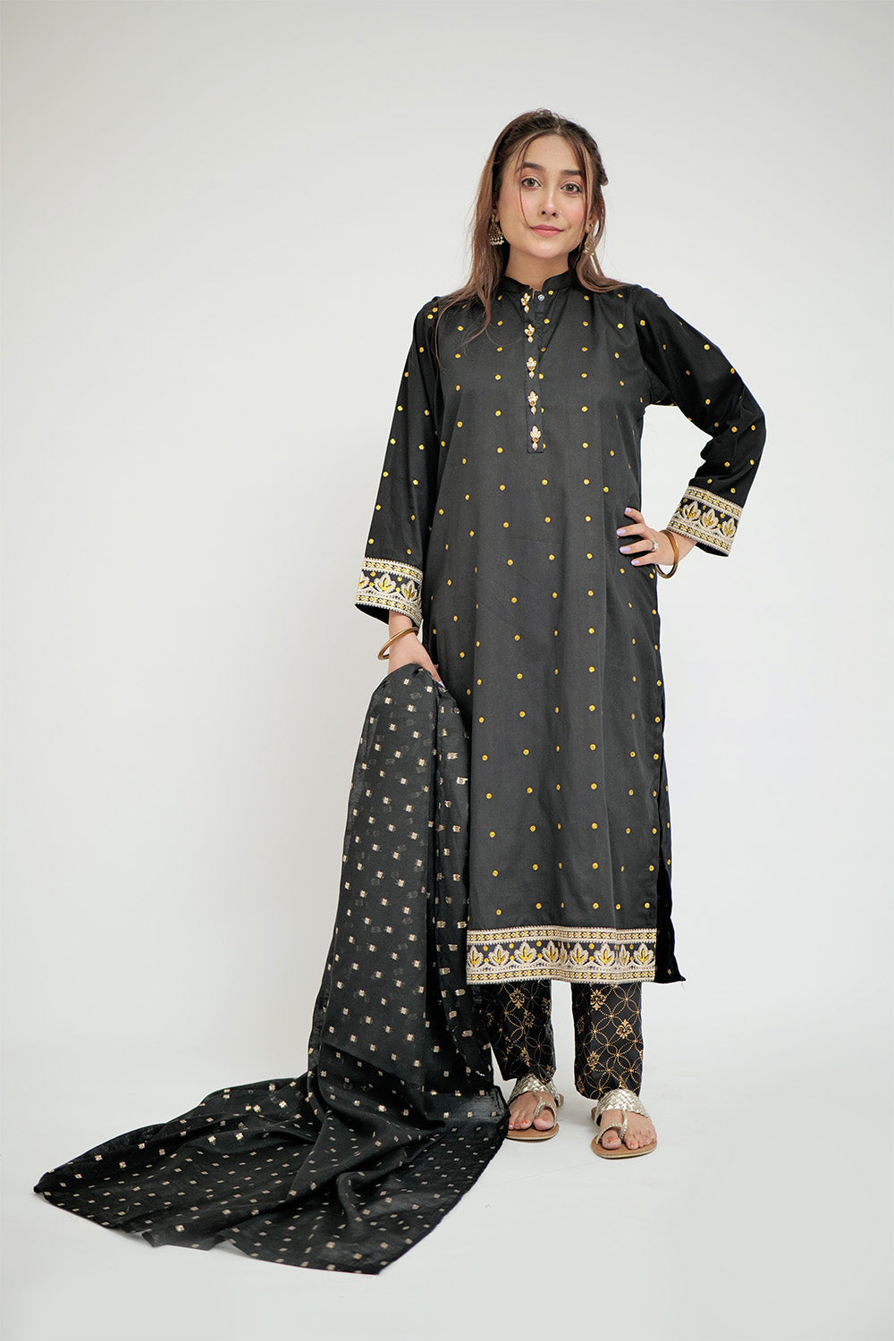 Senorita Women RTW Women Printed Black Casual 3 Piece Suit Cotton Cambric LAD-02660 - Summer Collection