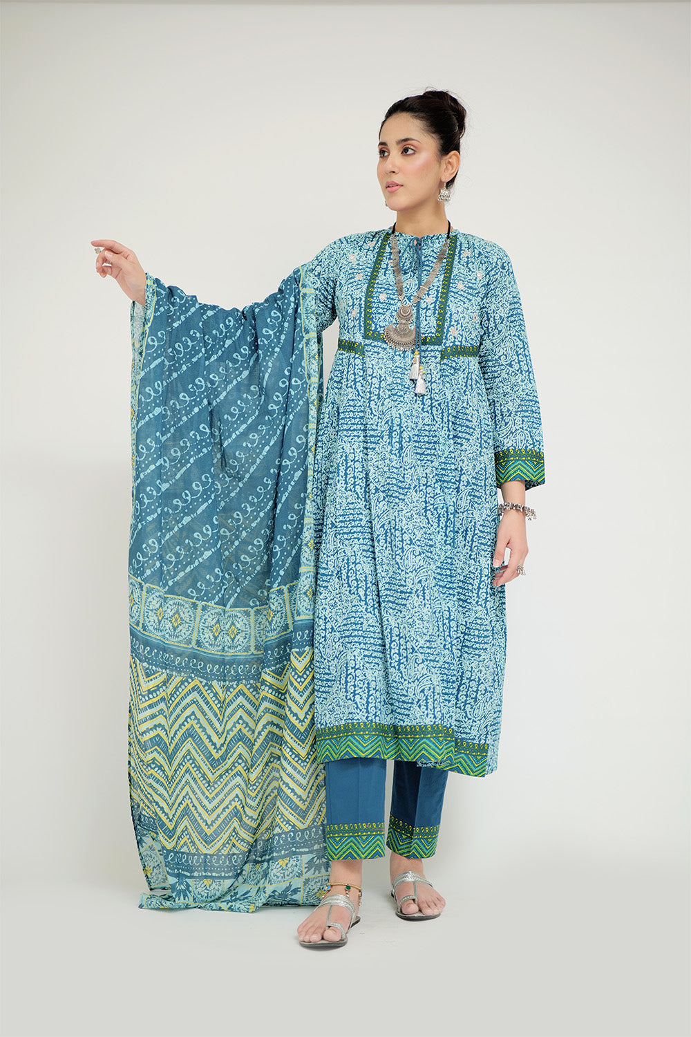 Senorita Women RTW Women Turquoise Blue and Multicolor Casual 3 Piece Suit Cotton Lawn Printed LAD-02687 - Summer Collection