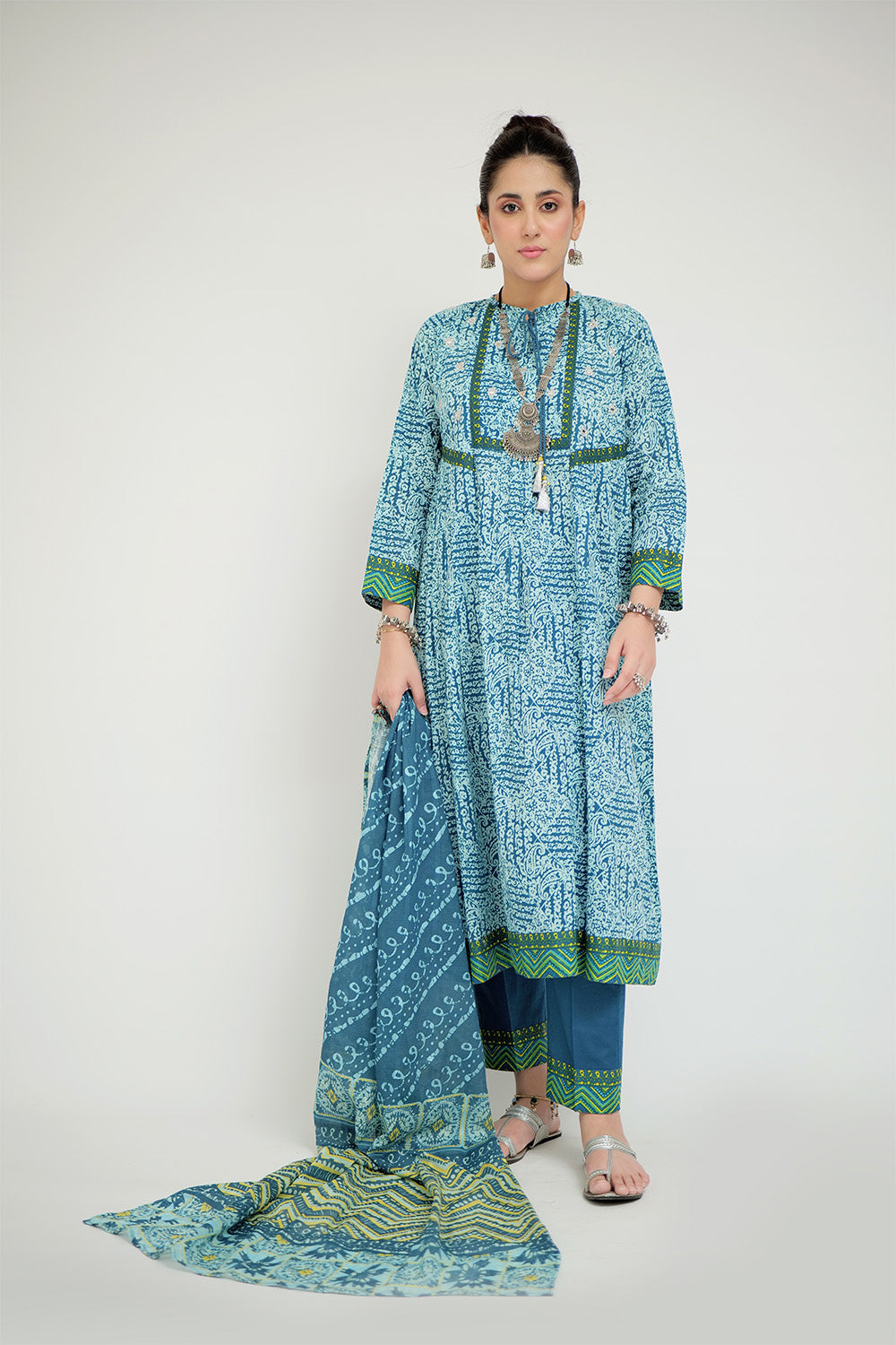 Senorita Women RTW Women Turquoise Blue and Multicolor Casual 3 Piece Suit Cotton Lawn Printed LAD-02687 - Summer Collection
