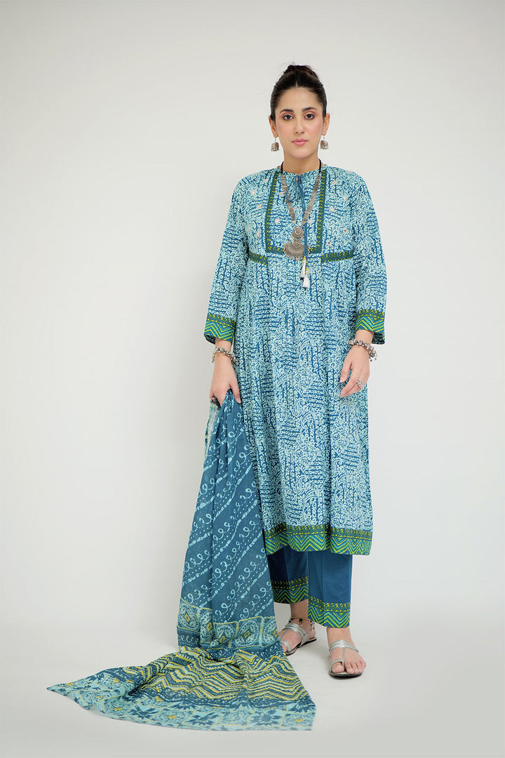 Senorita Women RTW Women Turquoise Blue and Multicolor Casual 3 Piece Suit Cotton Lawn Printed LAD-02687 - Summer Collection