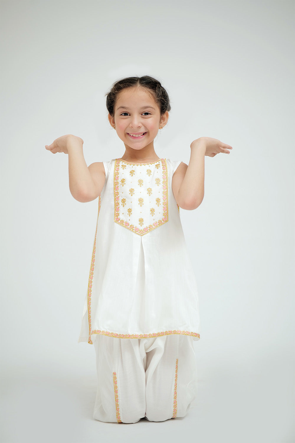 Senorita Kids RTW White and Gold Formal 3 Piece Suit Grip Viscose KDD-02646 - Winter Collection