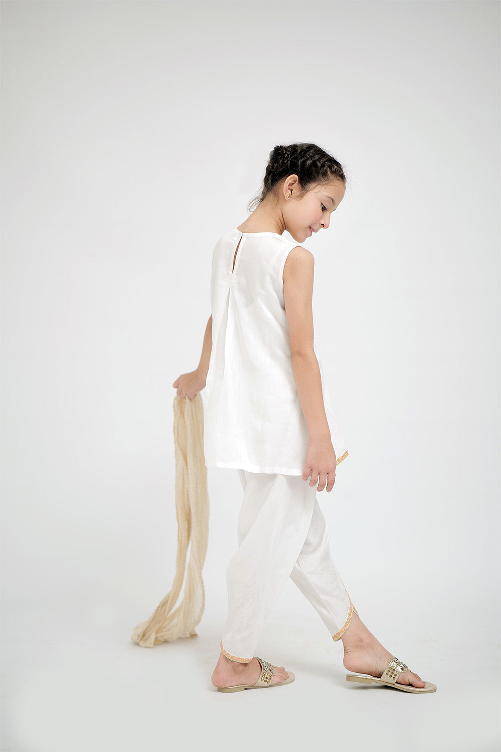 Senorita Kids RTW White and Gold Formal 3 Piece Suit Grip Viscose KDD-02646 - Winter Collection