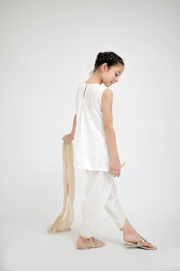Senorita Kids RTW White and Gold Formal 3 Piece Suit Grip Viscose KDD-02646 - Winter Collection