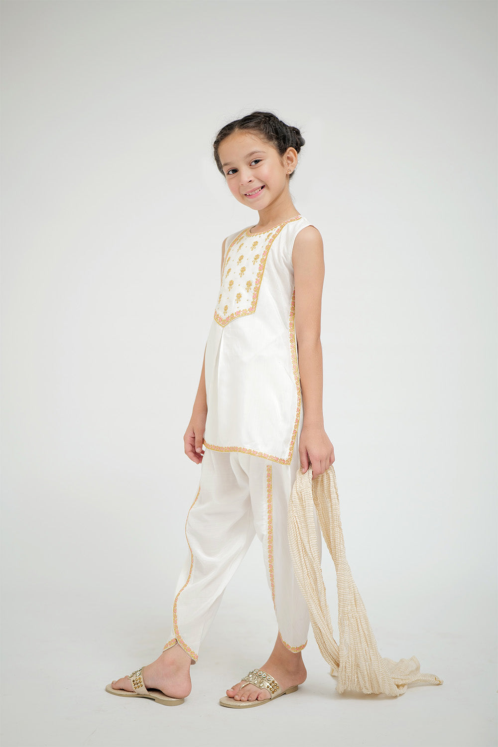 Senorita Kids RTW White and Gold Formal 3 Piece Suit Grip Viscose KDD-02646 - Winter Collection