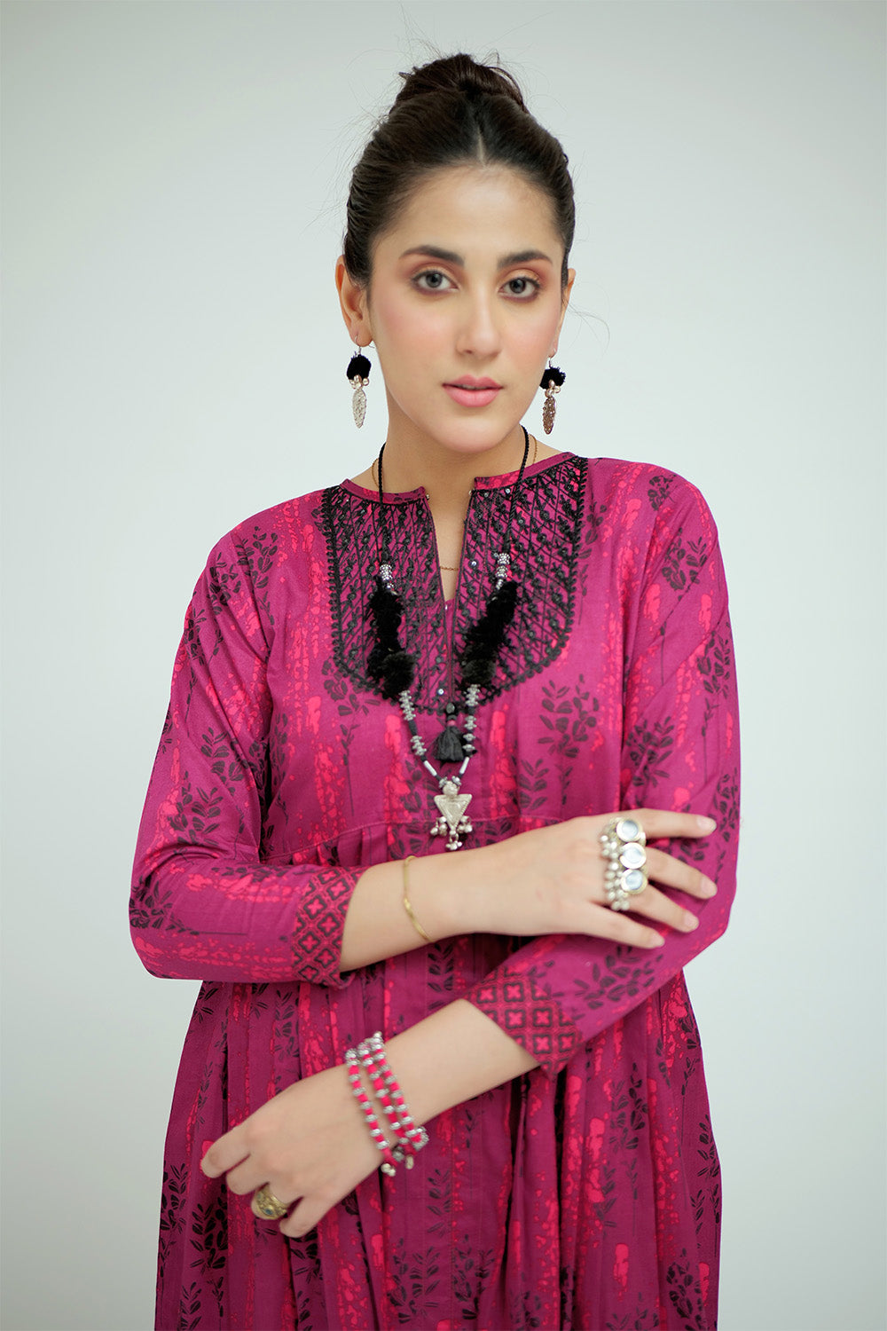Senorita Women RTW Women Magenta and Multicolor Casual 2 Piece Suit Cotton Lawn Printed LAC-02690 - Summer Collection