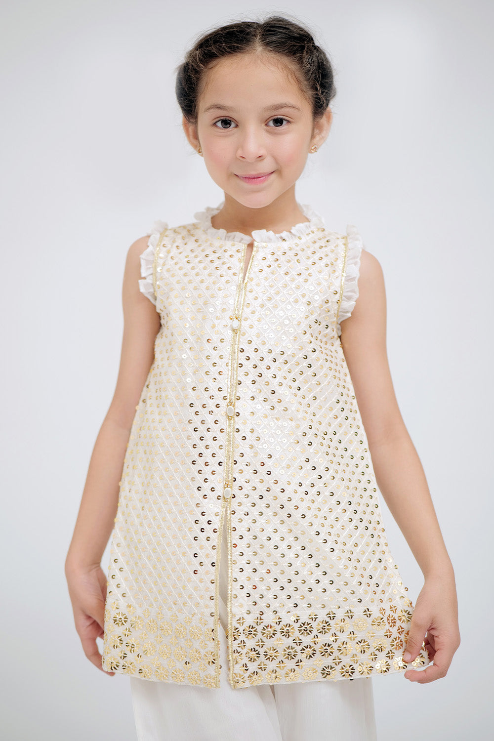 Senorita Kids RTW White and Gold Formal 3 Piece Suit Grip Viscose KDD-02647 - Winter Collection