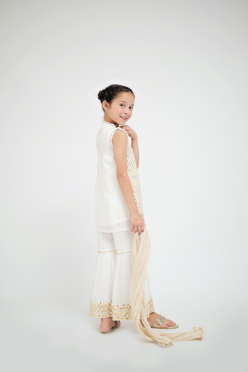 Senorita Kids RTW White and Gold Formal 3 Piece Suit Grip Viscose KDD-02647 - Winter Collection