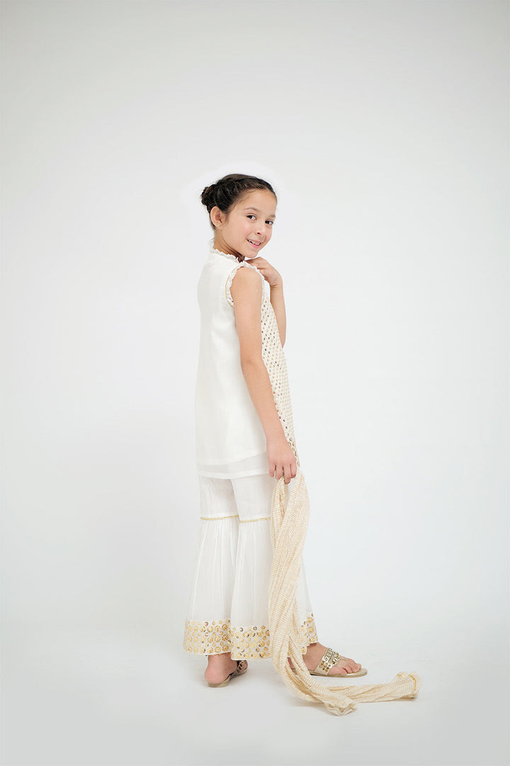 Senorita Kids RTW White and Gold Formal 3 Piece Suit Grip Viscose KDD-02647 - Winter Collection