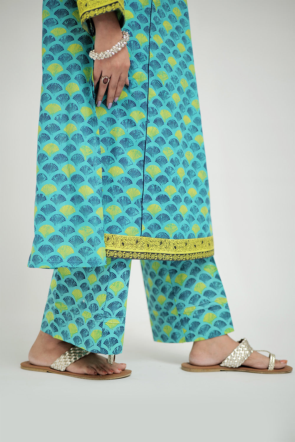 Senorita Women RTW Women Sea Green and Multicolor Casual 2 Piece Suit Cotton Lawn Printed LAC-02691 - Summer Collection