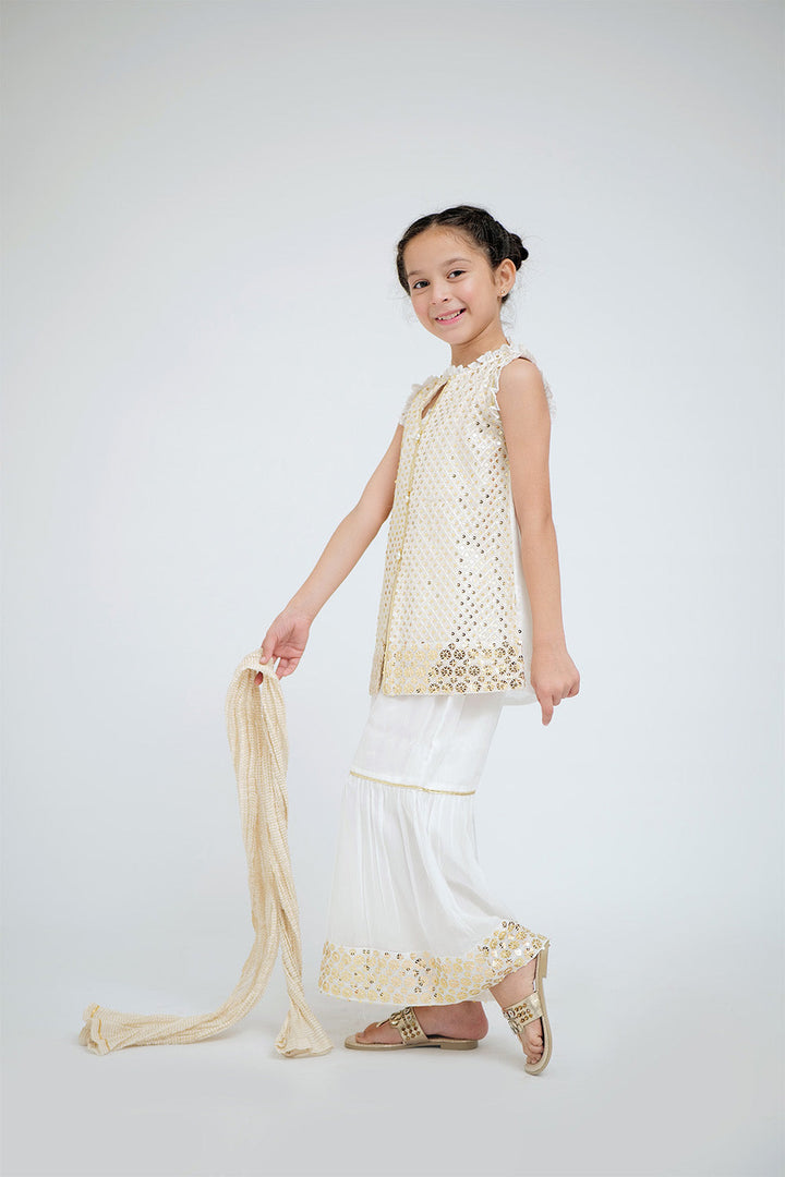 Senorita Kids RTW White and Gold Formal 3 Piece Suit Grip Viscose KDD-02647 - Winter Collection