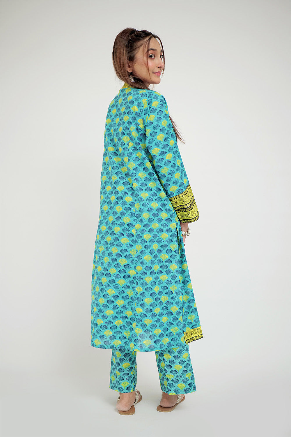 Senorita Women RTW Women Sea Green and Multicolor Casual 2 Piece Suit Cotton Lawn Printed LAC-02691 - Summer Collection