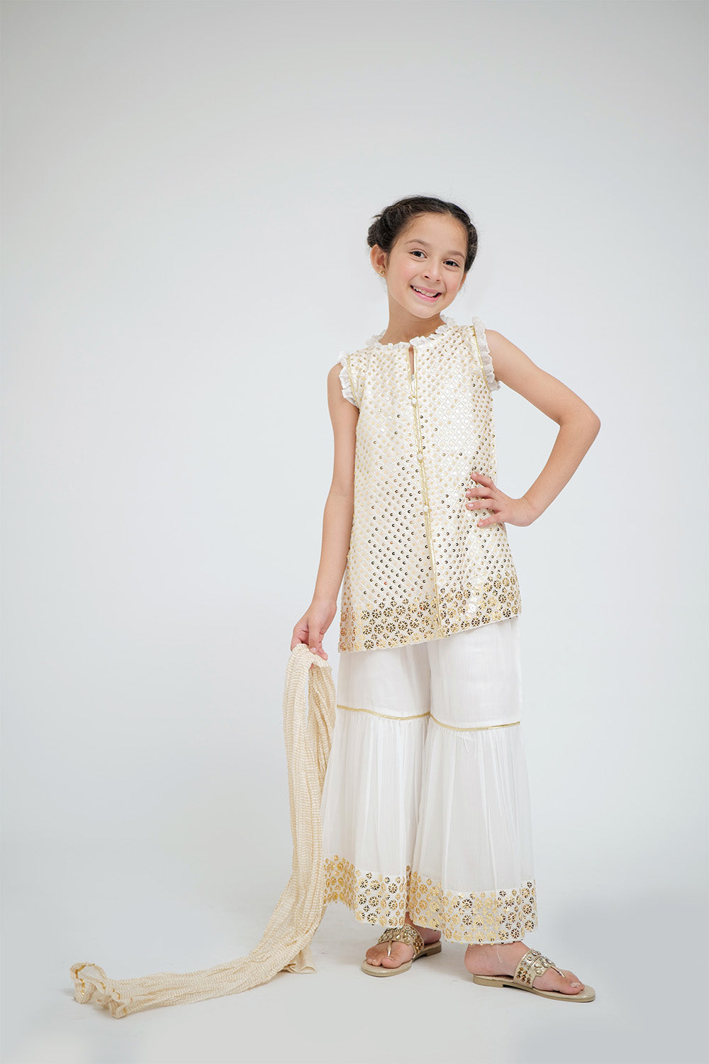 Senorita Kids RTW White and Gold Formal 3 Piece Suit Grip Viscose KDD-02647 - Winter Collection