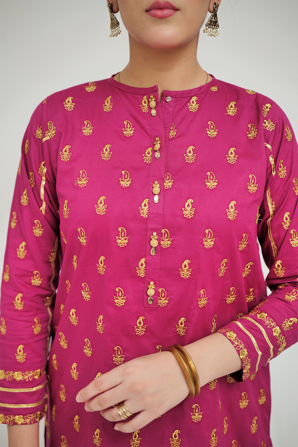 Senorita Women RTW Women Printed Magenta Casual 3 Piece Suit Cotton Cambric LAD-02658 - Summer Collection