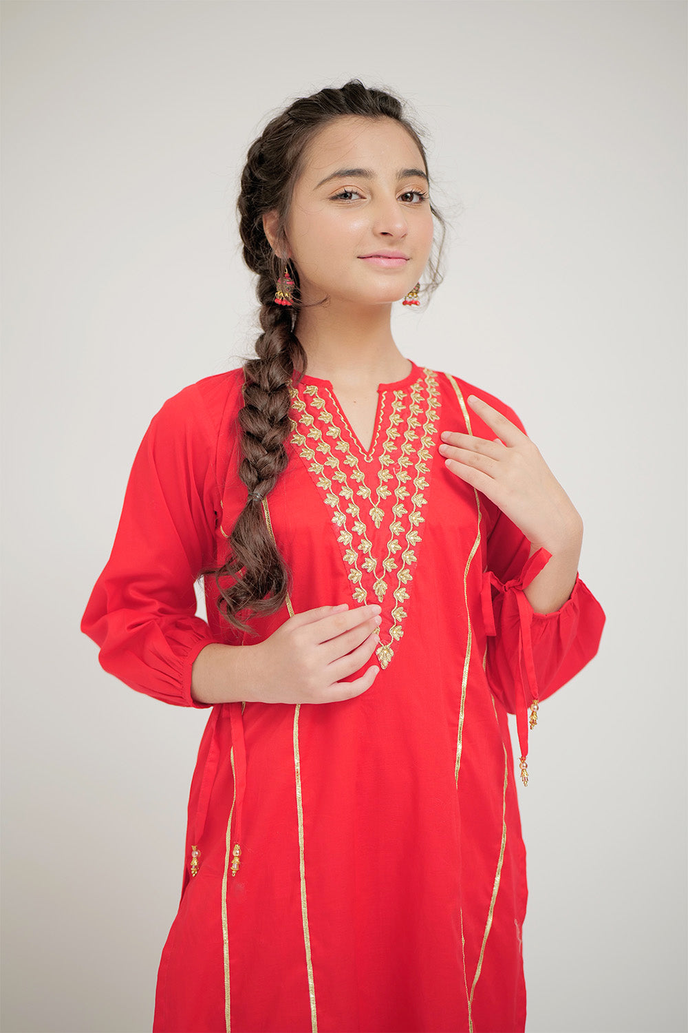 Senorita Girls Ready to Wear Girls Red Casual 3 Piece Suit Cotton Cambric Printed GAD-02663 - Summer Collection