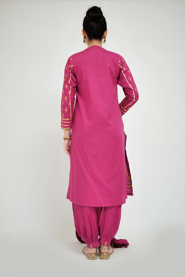 Senorita Women RTW Women Printed Magenta Casual 3 Piece Suit Cotton Cambric LAD-02658 - Summer Collection