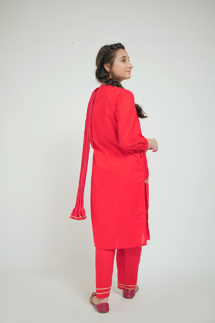 Senorita Girls Ready to Wear Girls Red Casual 3 Piece Suit Cotton Cambric Printed GAD-02663 - Summer Collection