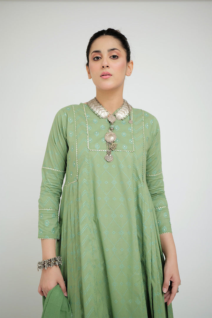 Senorita Women RTW Women Printed Green Casual 3 Piece Suit Cotton Cambric LAD-02659 - Summer Collection