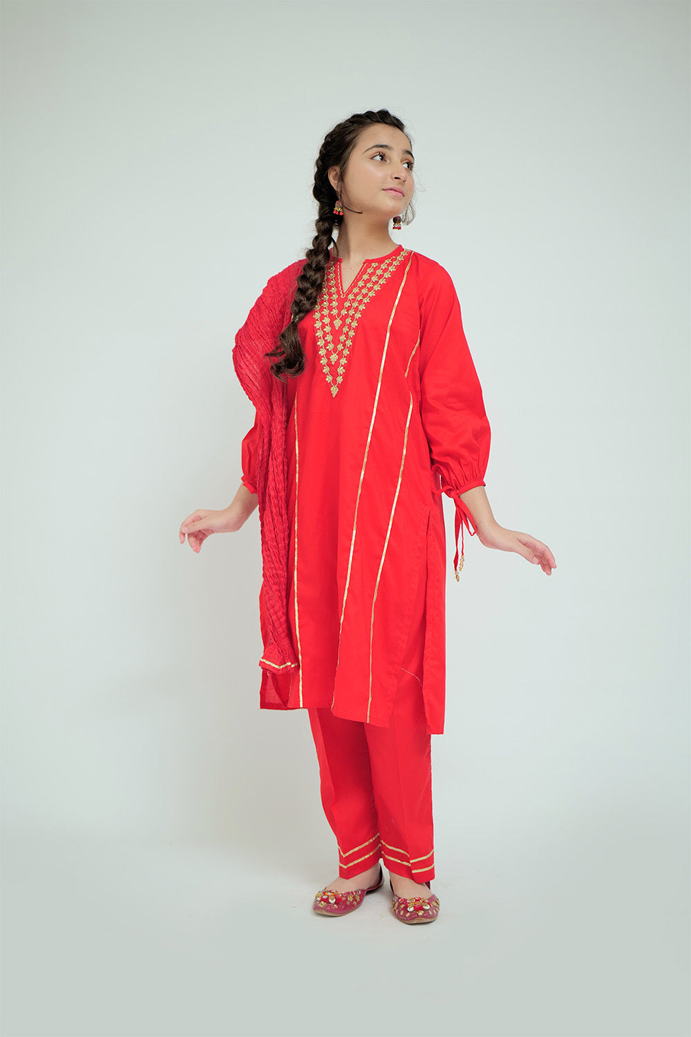 Senorita Girls Ready to Wear Girls Red Casual 3 Piece Suit Cotton Cambric Printed GAD-02663 - Summer Collection
