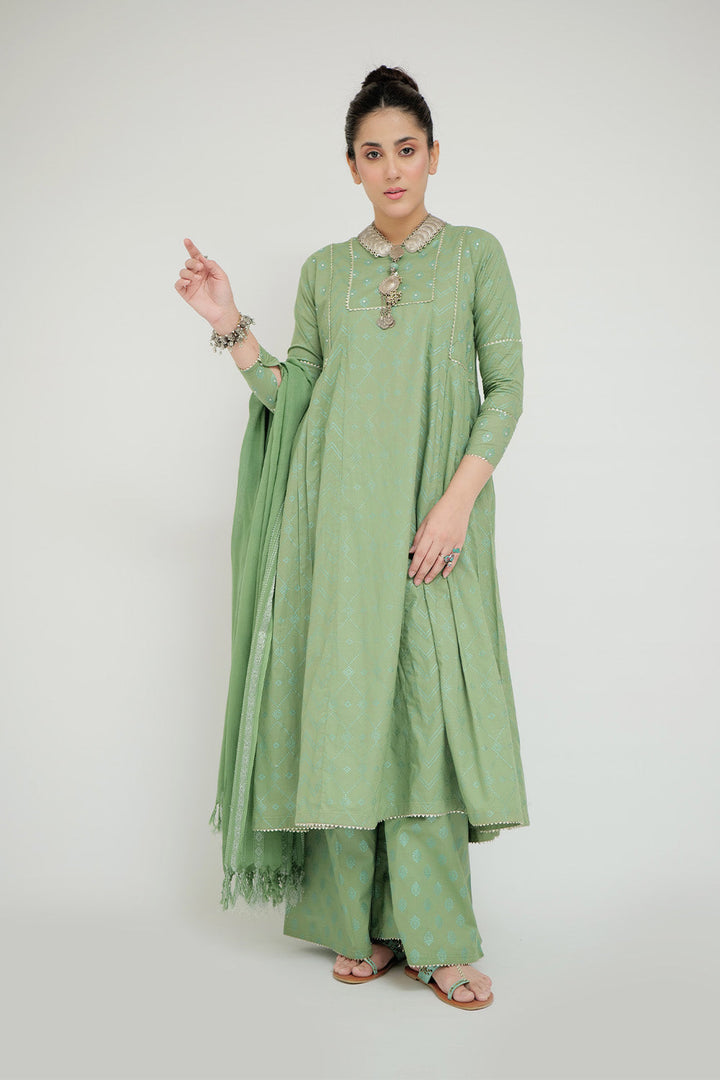 Senorita Women RTW Women Printed Green Casual 3 Piece Suit Cotton Cambric LAD-02659 - Summer Collection