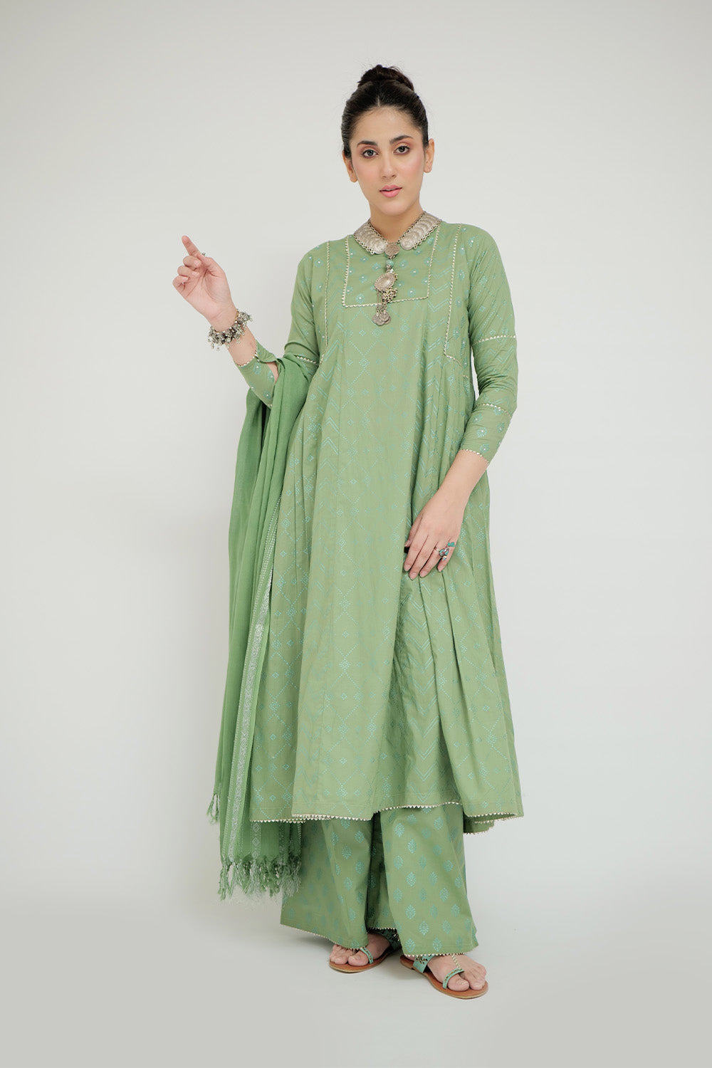 Senorita Women RTW Women Printed Green Casual 3 Piece Suit Cotton Cambric LAD-02659 - Summer Collection