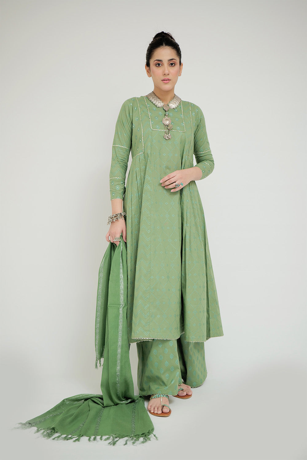 Senorita Women RTW Women Printed Green Casual 3 Piece Suit Cotton Cambric LAD-02659 - Summer Collection