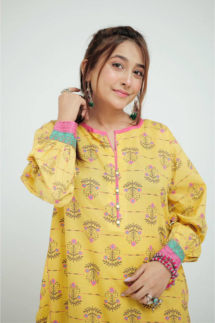 Senorita Women RTW Women Yellow and Multicolor Casual 2 Piece Suit Cotton Lawn Printed LAC-02692 - Summer Collection