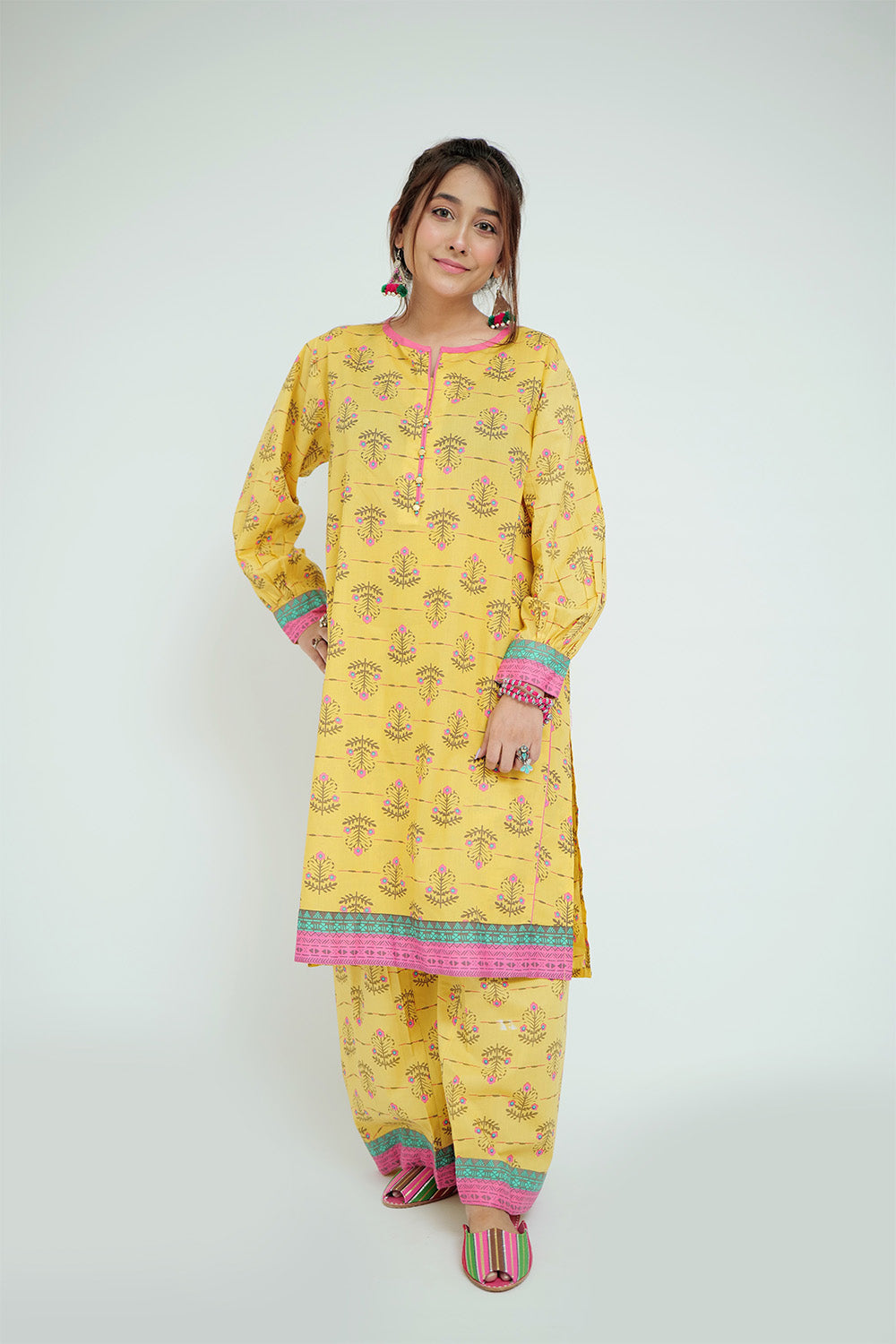 Senorita Women RTW Women Yellow and Multicolor Casual 2 Piece Suit Cotton Lawn Printed LAC-02692 - Summer Collection