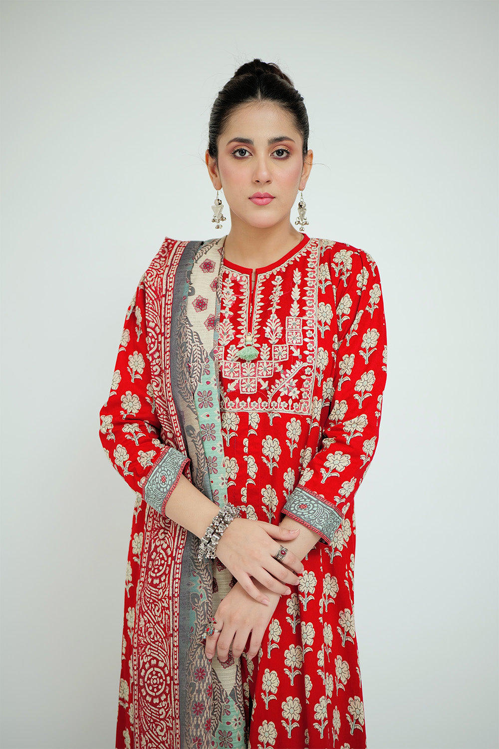Senorita Women RTW Women Red and Multicolor Casual 3 Piece Suit Cotton Lawn Printed LAD-02686 - Summer Collection