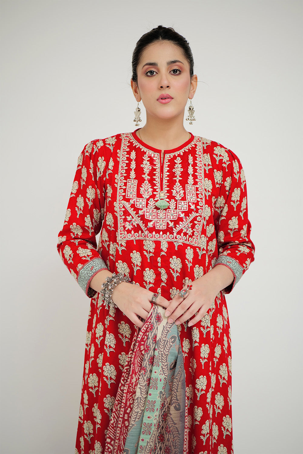 Senorita Women RTW Women Red and Multicolor Casual 3 Piece Suit Cotton Lawn Printed LAD-02686 - Summer Collection