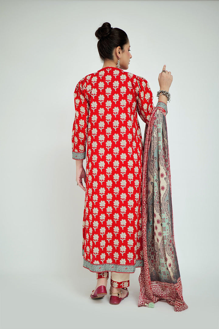 Senorita Women RTW Women Red and Multicolor Casual 3 Piece Suit Cotton Lawn Printed LAD-02686 - Summer Collection