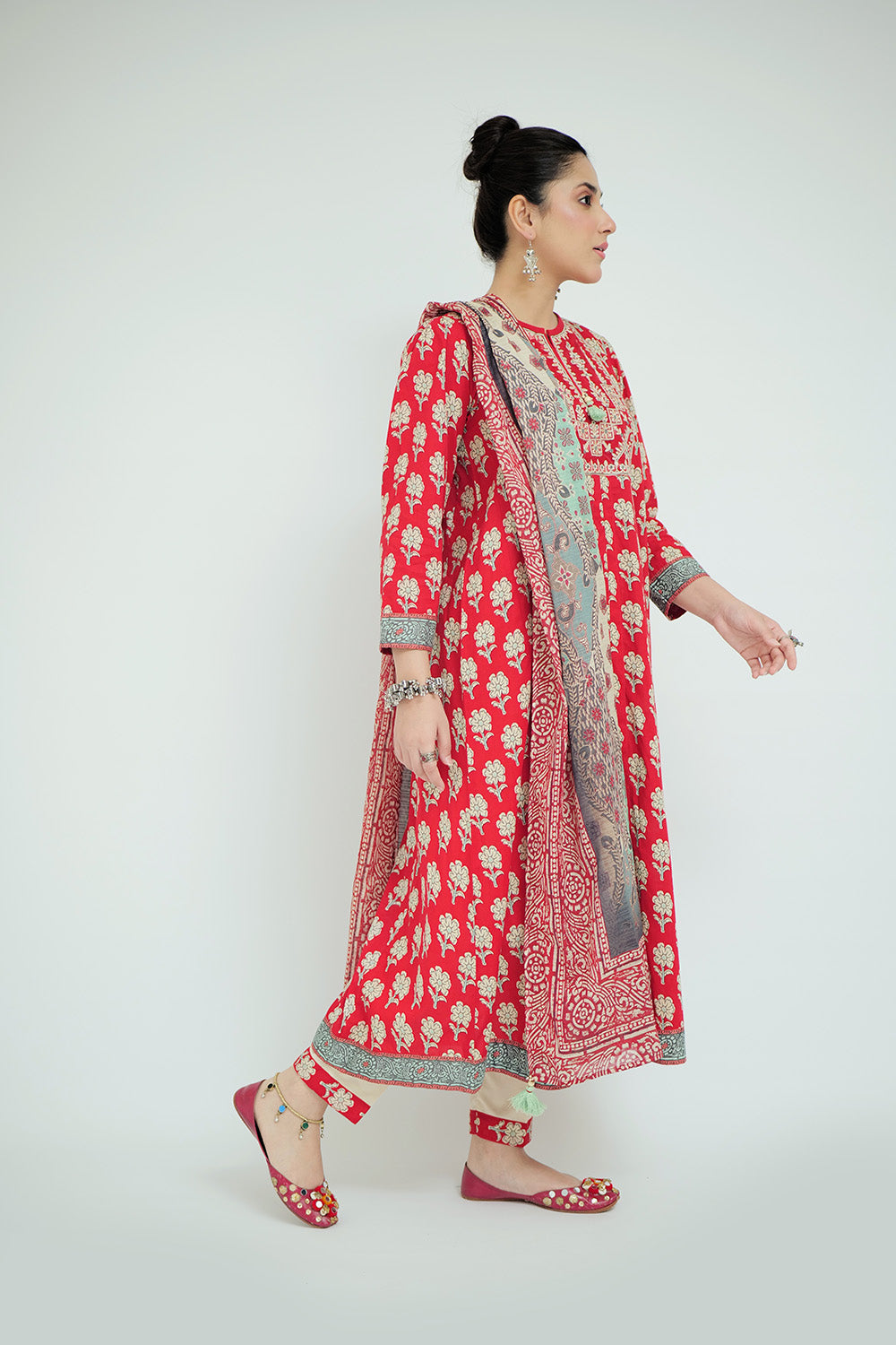 Senorita Women RTW Women Red and Multicolor Casual 3 Piece Suit Cotton Lawn Printed LAD-02686 - Summer Collection