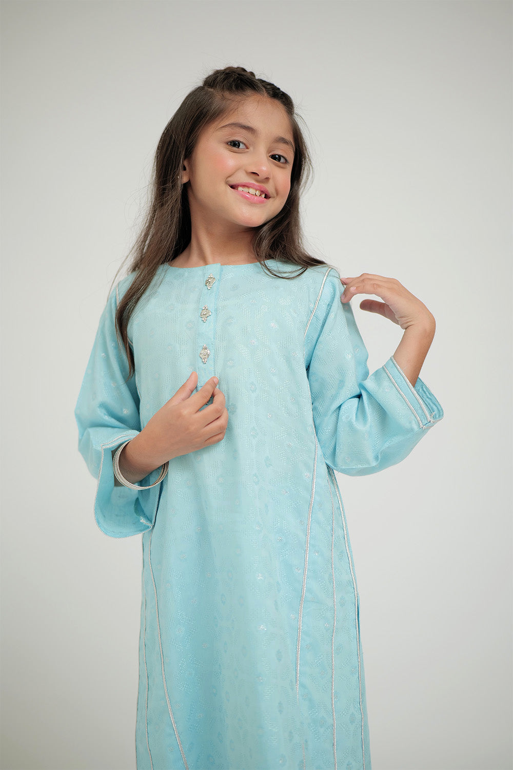 Senorita Kids RTW Farozi and Silver Casual Plus 3 Piece Suit Viscose Jacquard Filament KBD-02667 - Summer Collection