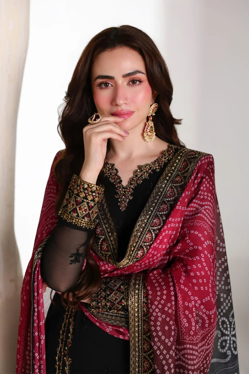 Ensembles by Azure Unstitched Embroidered Chiffon 3 Piece Suit AZ26UEF Verona - Festive Collection