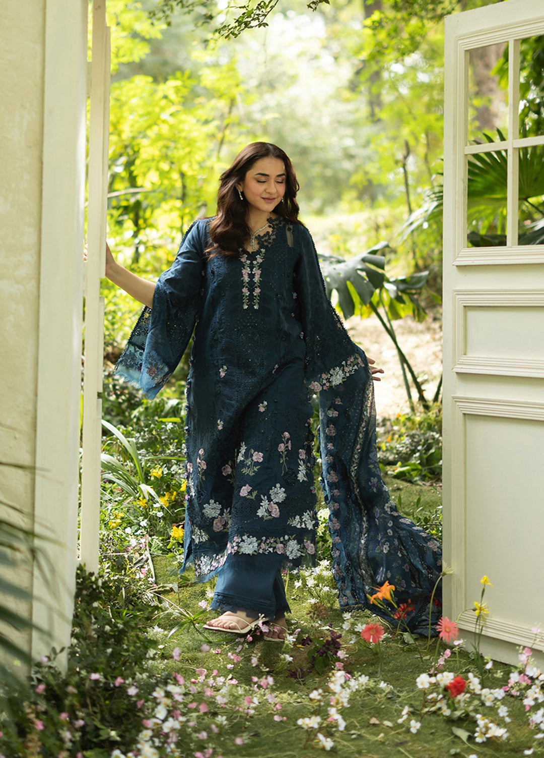 Elaf Premium Unstitched Embroidered Lawn 3 Piece Suit EL26ULF Emerald Fern ELQ-3B - Festive Collection