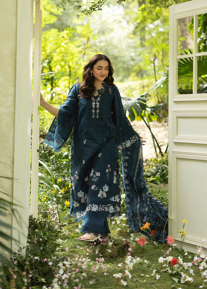 Elaf Premium Unstitched Embroidered Lawn 3 Piece Suit EL26ULF Emerald Fern ELQ-3B - Festive Collection