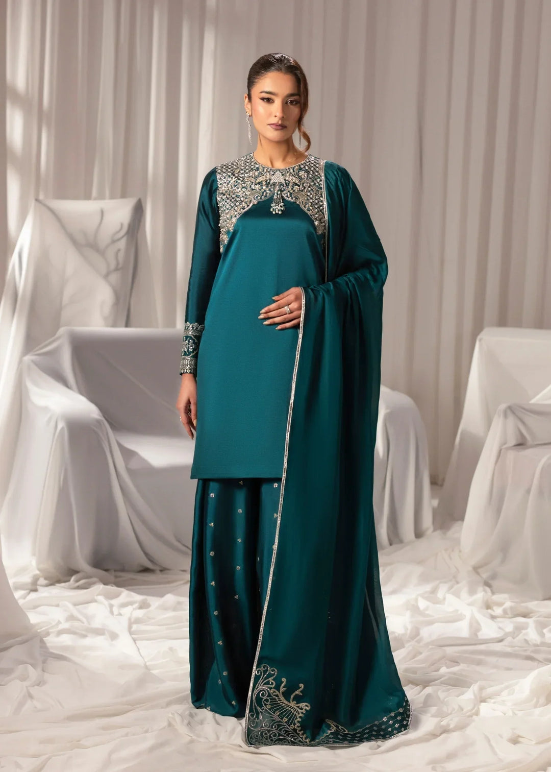 Celeste by Jamni RTW Embroidered Sheesha Silk 3 Piece Suit JUNIPER Festive Collection