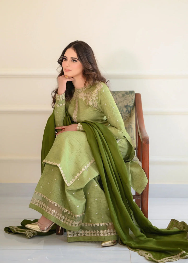 Silk Atelier by Jamni RTW Embroidered Korean Silk 3 Piece Suit MINT CRUSH Festive Collection