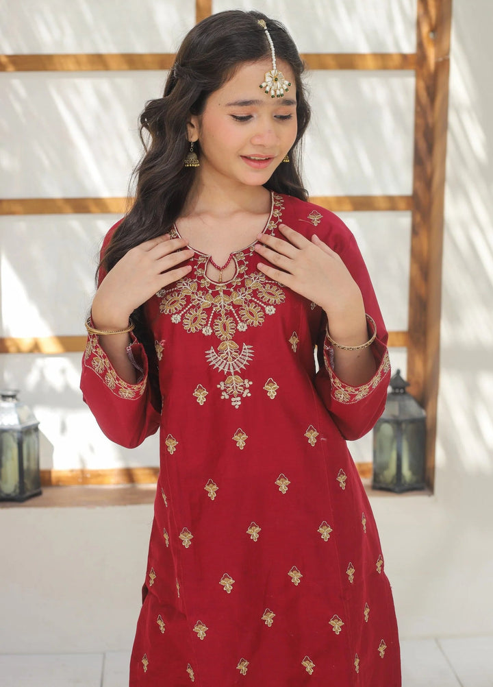 Khanak Girls RTW Embroidered Cotton 2 Piece Suit KST-145 - Festive Collection