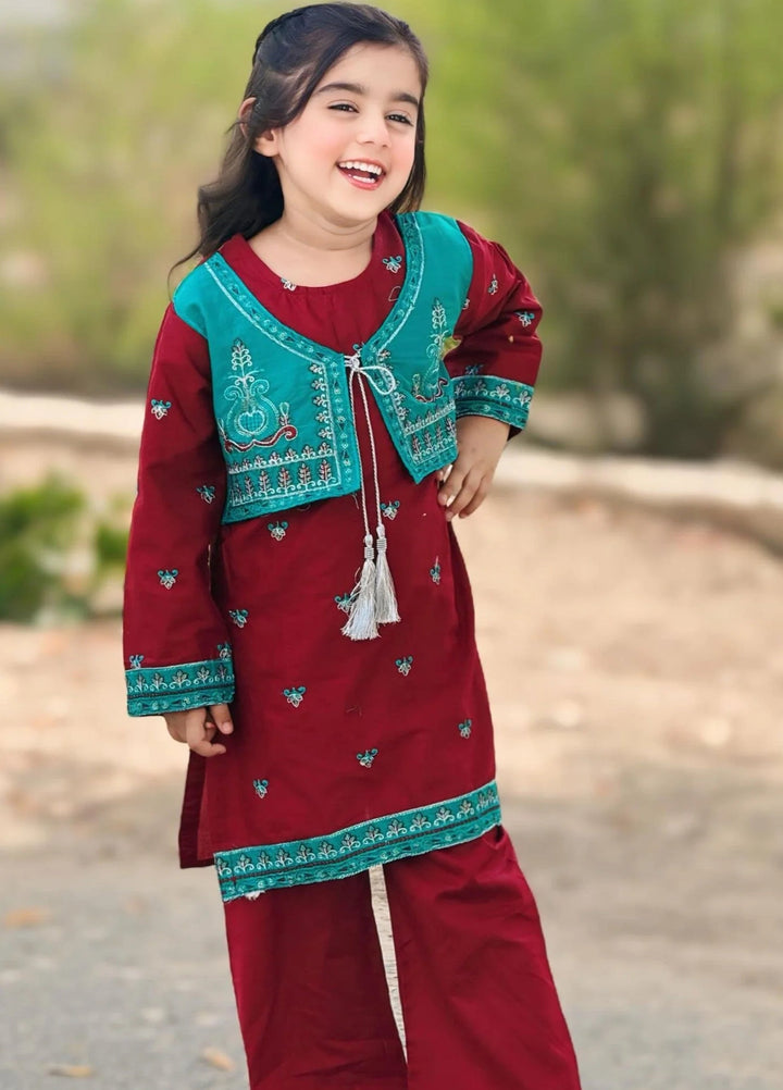 Khanak Girls RTW Embroidered Cotton 2 Piece Suit KST-155 - Casual Collection