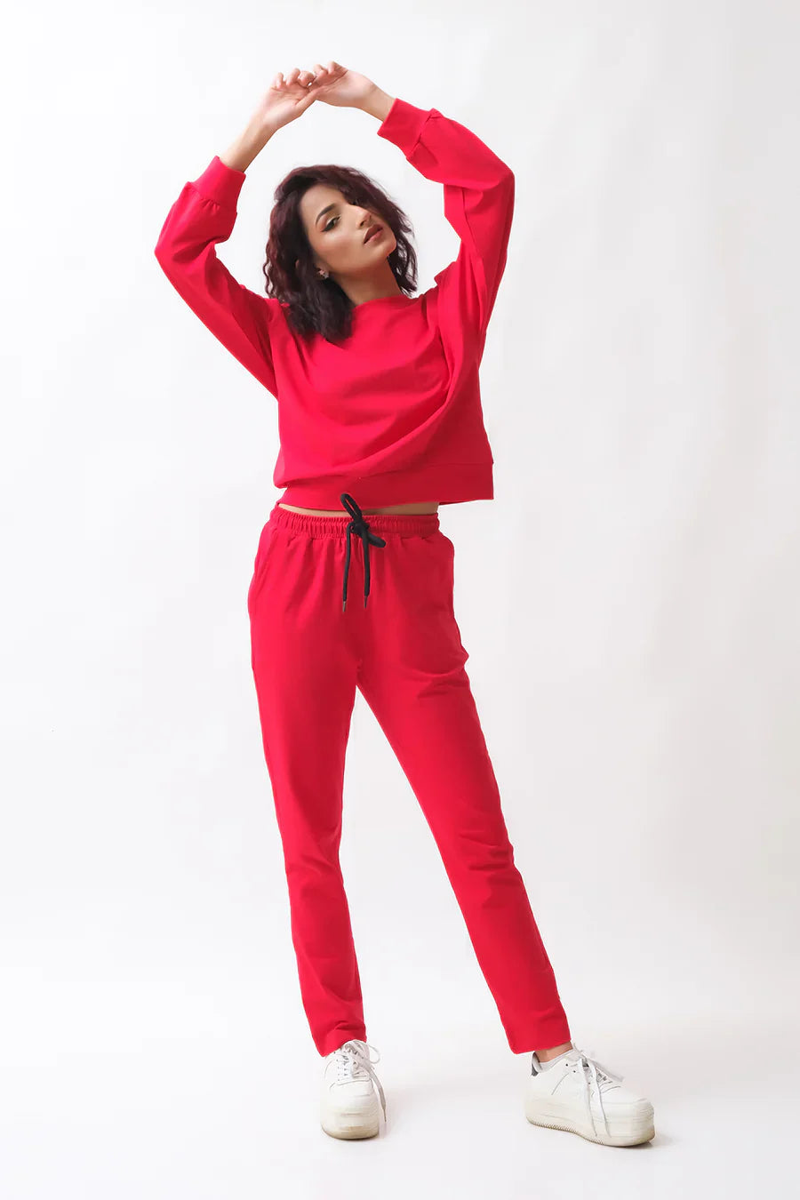 Dhaga Women Western Solids 2 Piece jersy Red Co Ords Crop DHSSSCO5 - Summer Collection