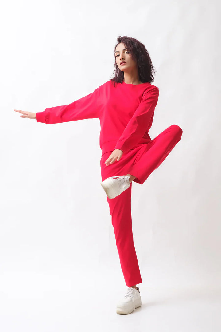 Dhaga Women Western Solids 2 Piece jersy Red Co Ords Crop DHSSSCO5 - Summer Collection