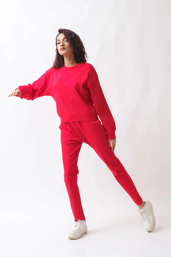 Dhaga Women Western Solids 2 Piece jersy Red Co Ords Crop DHSSSCO5 - Summer Collection