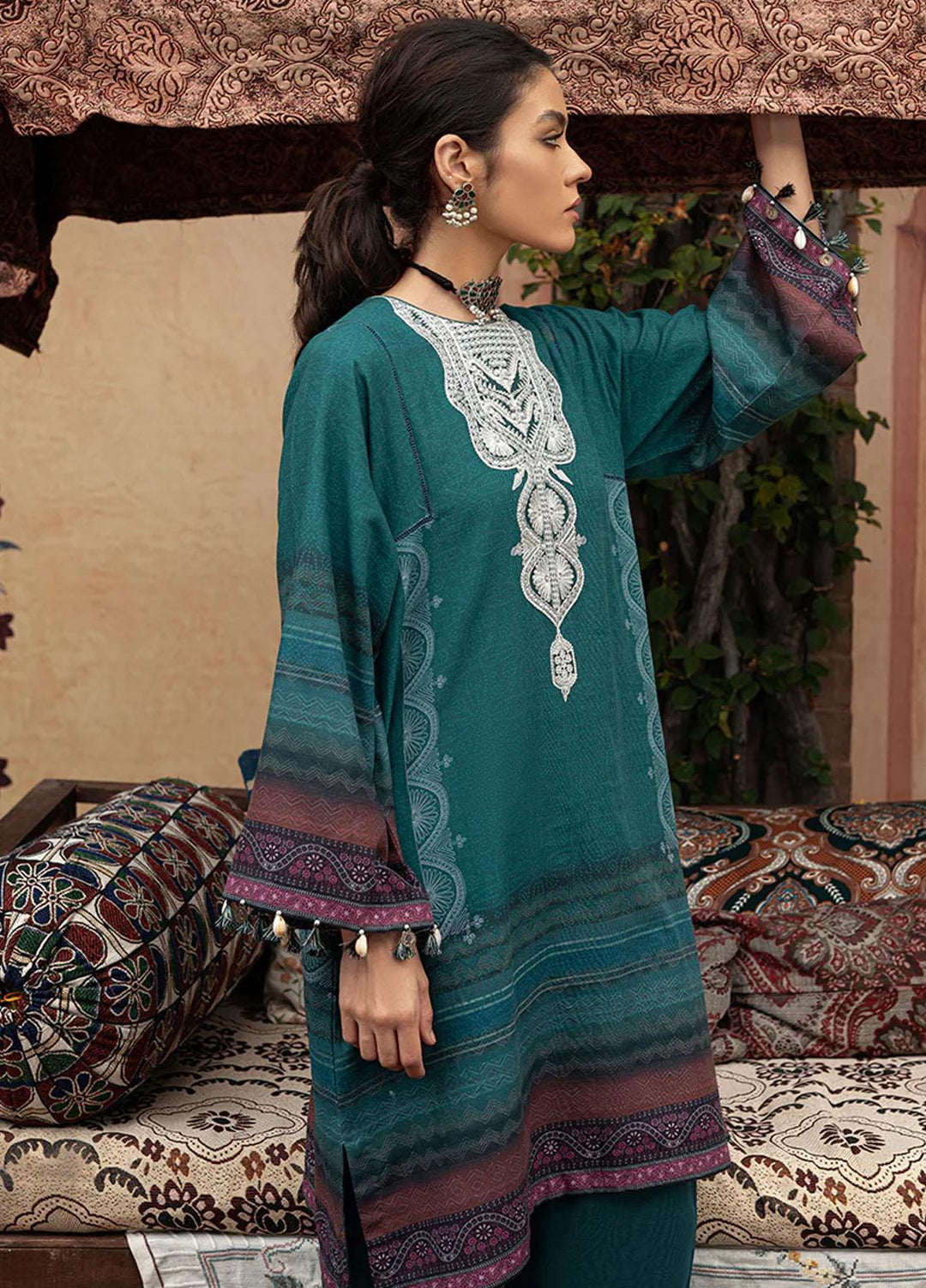 Cross Stitch Embroidered Khaddar Suits Unstitched 2 Piece CS22W 10 Speckle Forest - Winter Collection